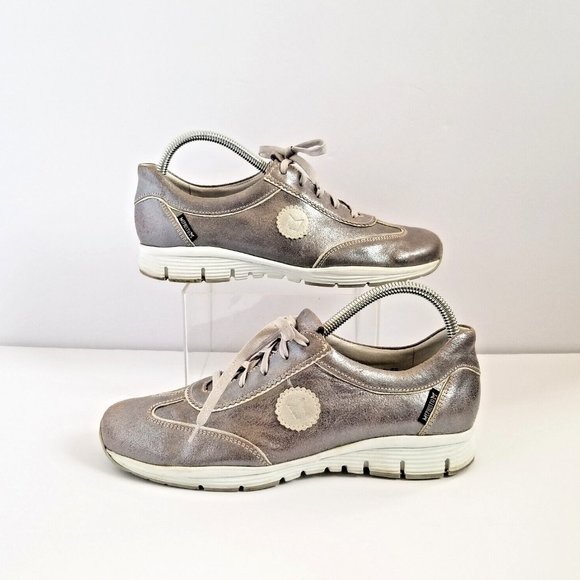 MEPHISTO Yael Metallic Gold Leather Sneakers US 9 UK 6.5 Lace Up Glittery - Picture 4 of 13